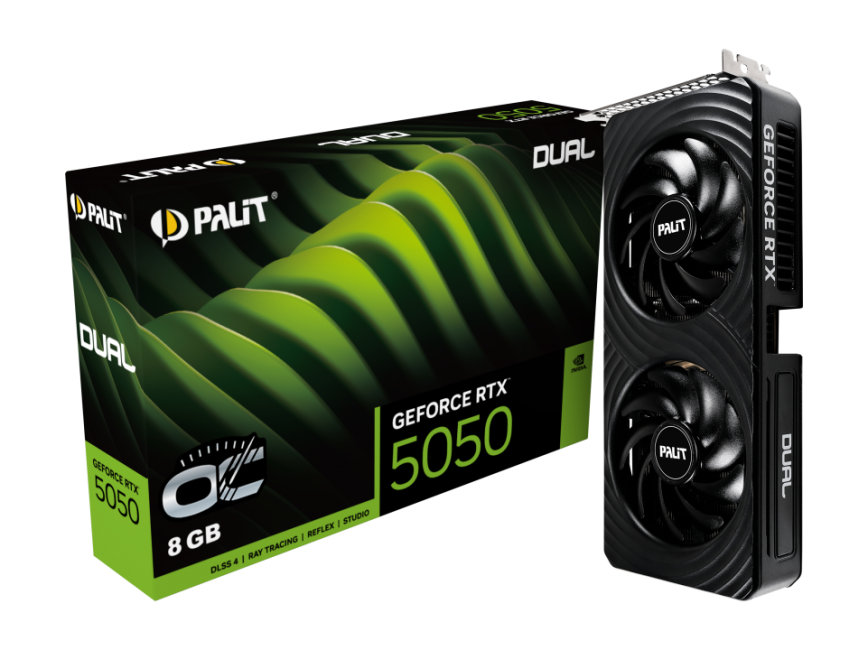 Видеокарта Palit GeForce RTX 5050 Dual OC 8GB (NE65050S19P1-GB2070D)